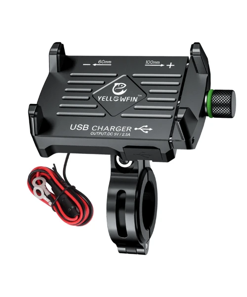 Yellowfin Claw-Grip 2.5 A USB Mobile Holder With Charger For Bikes / Scooters - M6 Black-Yellowfin 3 Yellowfin Claw-Grip 2.5 A USB Mobile Holder With Charger For Bikes / Scooters - M6 Black-Yellowfin