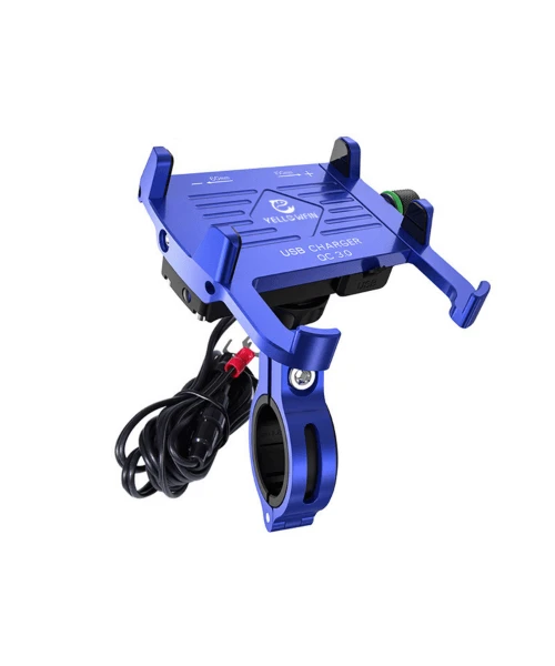 Yellowfin Claw-grip With Fast QC 3.0 Mobile Holder With Charger For Bikes & Scooters - M6S Blue-Yellowfin 3 Yellowfin Claw-grip With Fast QC 3.0 Mobile Holder With Charger For Bikes & Scooters - M6S Blue-Yellowfin