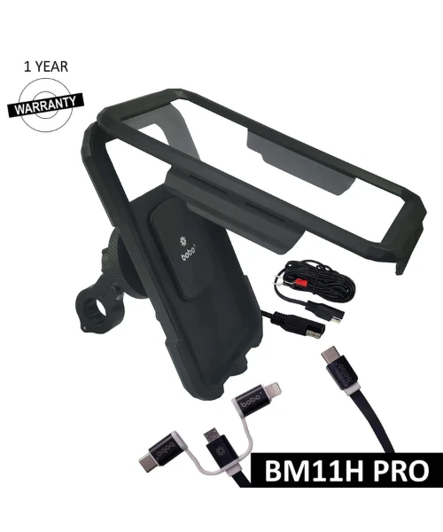 BOBO Fully Waterproof Bike Phone Holder With Vibration Controller (with Fast 15W Wireless Charger And USB-C Input/Output Port) Motorcycle Mobile Mount - Black - Handlebar Attachment - BM11H PRO-BOBO 3 BOBO Fully Waterproof Bike Phone Holder With Vibration Controller (with Fast 15W Wireless Charger And USB-C Input/Output Port) Motorcycle Mobile Mount - Black - Handlebar Attachment - BM11H PRO-BOBO
