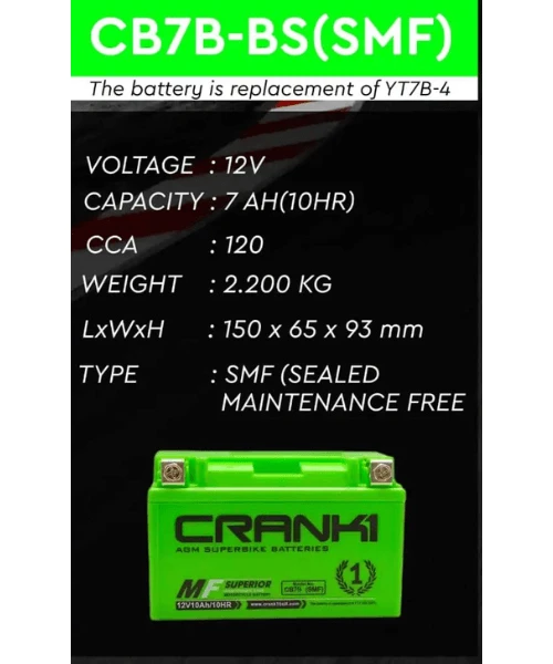 Crank1 Battery - CB7B-BS (SMF)-Crank 1 4 Crank1 Battery - CB7B-BS (SMF)-Crank 1 - Image 2