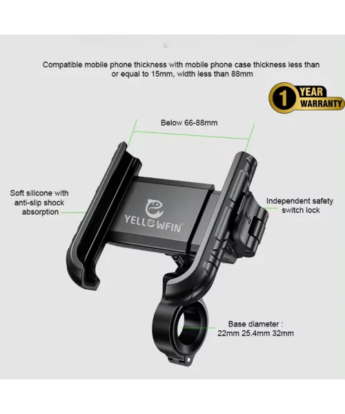 Yellowfin Quick Release Jaw Grip Mobile Phone Mount Holder With 360¬? Rotation For Handlebar - BKW-1-Yellowfin 4 Yellowfin Quick Release Jaw Grip Mobile Phone Mount Holder With 360¬? Rotation For Handlebar - BKW-1-Yellowfin - Image 2