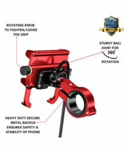 Yellowfin Claw-grip With Fast QC 3.0 Mobile Holder With Charger For Bikes & Scooters - M6S Red-Yellowfin -Motorcycle Riding Equipment Store 3 229