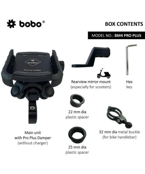 BOBO Jaw-Grip Bike Phone Holder With PRO PLUS Vibration Damper Motorcycle Mobile Mount - Black - BM4 PRO PLUS-BOBO 5 BOBO Jaw-Grip Bike Phone Holder With PRO PLUS Vibration Damper Motorcycle Mobile Mount - Black - BM4 PRO PLUS-BOBO - Image 3