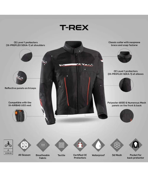 Ixon T-Rex Riding Jacket - Black White Red-Ixon 5 Ixon T-Rex Riding Jacket - Black White Red-Ixon - Image 3