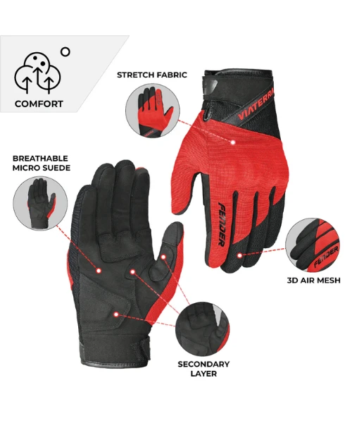 Viaterra Fender Daily Use Motorcycle Gloves - Red-Viaterra 5 Viaterra Fender Daily Use Motorcycle Gloves - Red-Viaterra - Image 3