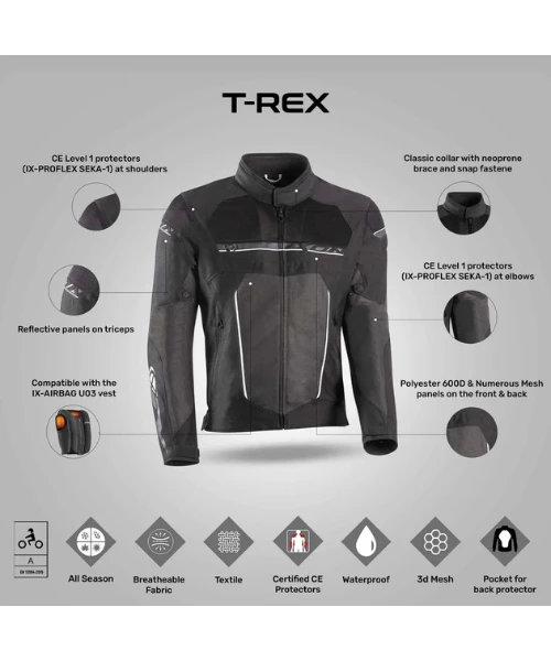Ixon T-Rex Riding Jacket - Black Grey White-Ixon 5 Ixon T-Rex Riding Jacket - Black Grey White-Ixon - Image 3