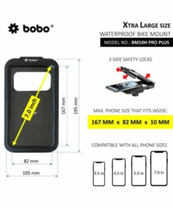 BOBO Fully Waterproof Bike Cycle Phone Holder With PRO PLUS Vibration Damper Motorcycle Mobile Mount - Black - BM10H PRO PLUS-BOBO -Motorcycle Riding Equipment Store 3 f1393fcc 32b9 4010 aefd f2defa594320