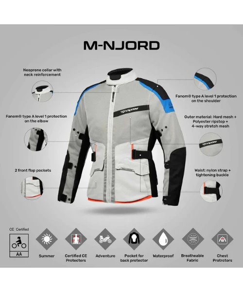 Ixon M-NJORD Riding Jacket - Light Grey Blue Neon Red-Ixon 5 Ixon M-NJORD Riding Jacket - Light Grey Blue Neon Red-Ixon - Image 3