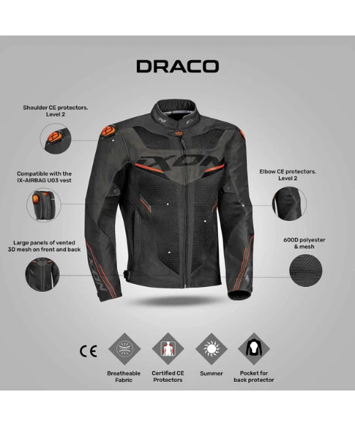 Ixon Draco Riding Jacket - Black Anthracite Orange-Ixon 5 Ixon Draco Riding Jacket - Black Anthracite Orange-Ixon - Image 3