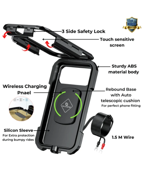 Yellowfin Fully Waterproof Mirror Mount Mobile Phone Holder With Wireless Charger - M18L-A2 Mirror Mount-Yellowfin 6 Yellowfin Fully Waterproof Mirror Mount Mobile Phone Holder With Wireless Charger - M18L-A2 Mirror Mount-Yellowfin - Image 4