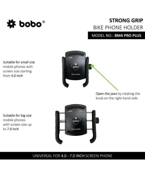 BOBO Jaw-Grip Bike Phone Holder With PRO PLUS Vibration Damper Motorcycle Mobile Mount - Black - BM4 PRO PLUS-BOBO 6 BOBO Jaw-Grip Bike Phone Holder With PRO PLUS Vibration Damper Motorcycle Mobile Mount - Black - BM4 PRO PLUS-BOBO - Image 4