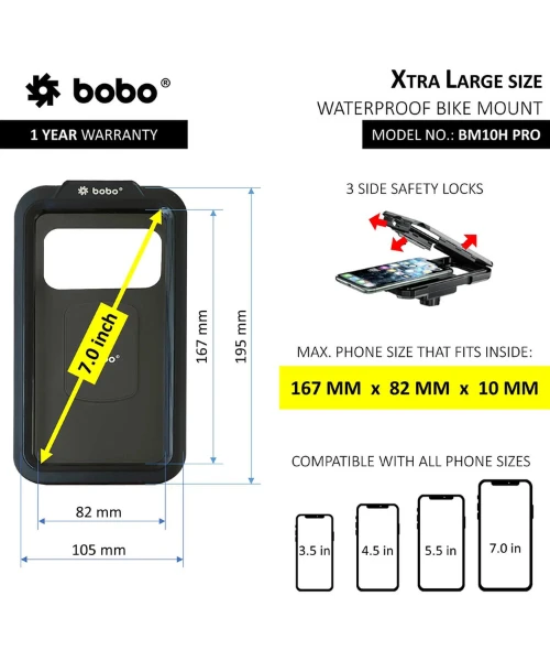 BOBO Fully Waterproof Bike Phone Holder With Vibration Controller (with Fast 15W Wireless Charger And USB-C Input/Output Port) Motorcycle Mobile Mount - Black - Handlebar Attachment - BM11H PRO-BOBO 7 BOBO Fully Waterproof Bike Phone Holder With Vibration Controller (with Fast 15W Wireless Charger And USB-C Input/Output Port) Motorcycle Mobile Mount - Black - Handlebar Attachment - BM11H PRO-BOBO - Image 5