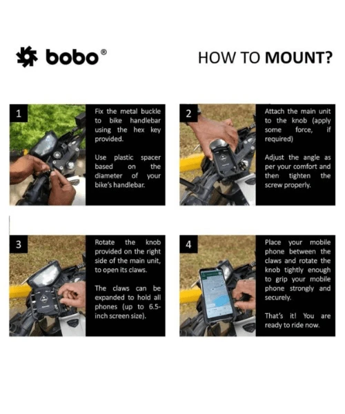 BOBO BM4 Jaw-Grip Bike / Cycle Phone Holder Motorcycle Mobile Mount - Black-BOBO 8 BOBO BM4 Jaw-Grip Bike / Cycle Phone Holder Motorcycle Mobile Mount - Black-BOBO - Image 6