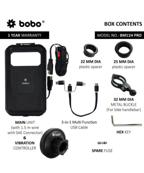 BOBO Fully Waterproof Bike Phone Holder With Vibration Controller (with Fast 15W Wireless Charger And USB-C Input/Output Port) Motorcycle Mobile Mount - Black - Handlebar Attachment - BM11H PRO-BOBO 5 BOBO Fully Waterproof Bike Phone Holder With Vibration Controller (with Fast 15W Wireless Charger And USB-C Input/Output Port) Motorcycle Mobile Mount - Black - Handlebar Attachment - BM11H PRO-BOBO - Image 3