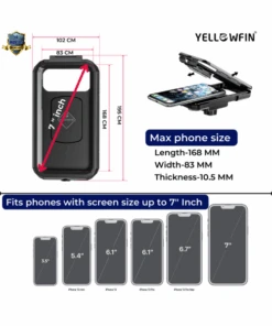 Yellowfin Fully Waterproof Mirror Mount Mobile Phone Holder With Wireless Charger - M18L-A2 Mirror Mount-Yellowfin 15 Yellowfin Fully Waterproof Mirror Mount Mobile Phone Holder With Wireless Charger - M18L-A2 Mirror Mount-Yellowfin -Motorcycle Riding Equipment Store 7 73