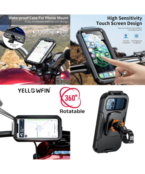 Yellowfin Fully Waterproof Bike Handlebar Mobile Phone Mount With Charger - M18L-A1 Handlebar-Yellowfin 9 Yellowfin Fully Waterproof Bike Handlebar Mobile Phone Mount With Charger - M18L-A1 Handlebar-Yellowfin - Image 7