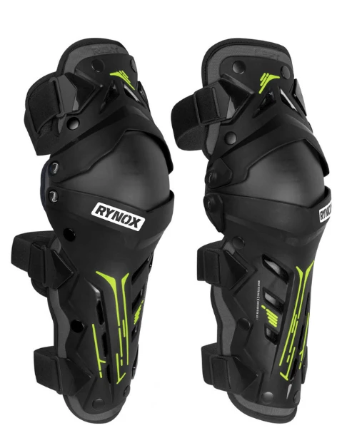 Rynox Bastion Bionic Knee Guards - Black Hi-Viz Green-Rynox